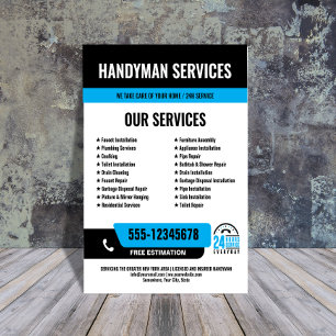 24/7 Handymans- och VS-tjänster, SVART BLUE Reklamblad