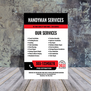 24/7 Handymans- och VS-tjänster, SVART RED Reklamblad