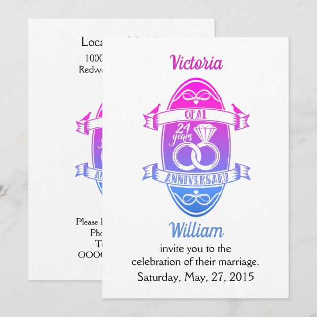 24 Årets traditionella 24:e bröllop-årsdag Inbjudningar (Fram/baksida)