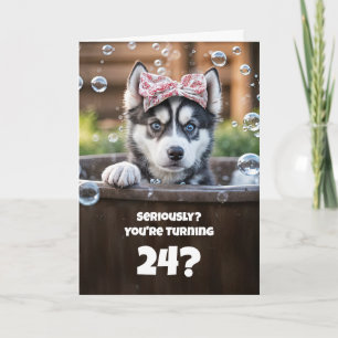 24-års Cute och Rolig Husky Glad Födelsedag Spa Kort