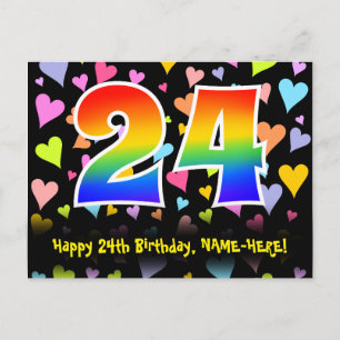 24-årsdag: Roligt hjärtmönster, regnbåge 24 Vykort