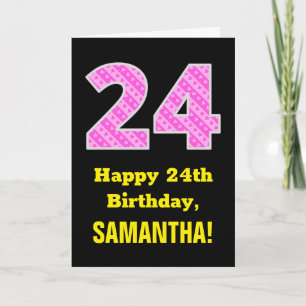 24-årsdag: Rosa ränder och hjärtan "24" + namn Kort