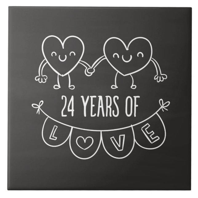 24-årsjubiléet Gift Chalk Hearts Kakelplatta (Framsidan)