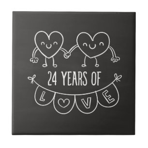 24-årsjubiléet Gift Chalk Hearts Kakelplatta