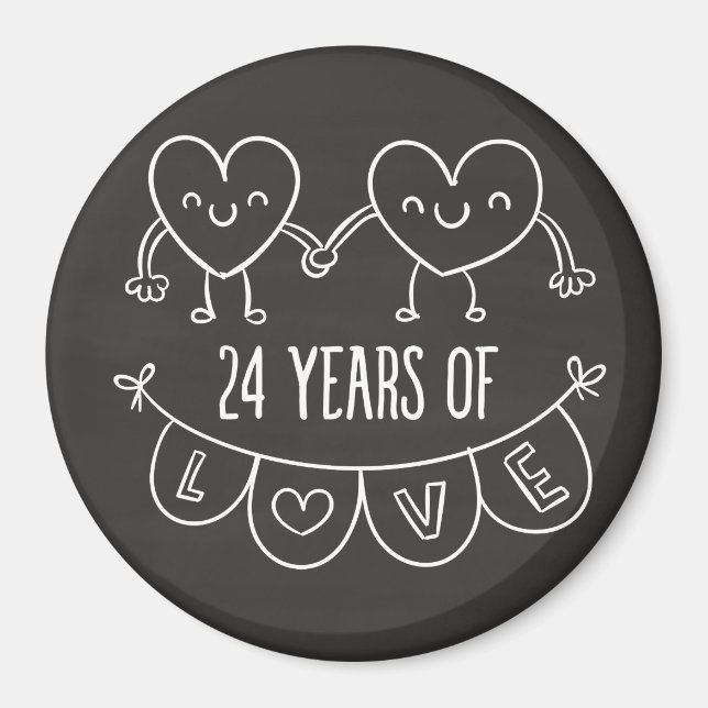 24-årsjubiléet Gift Chalk Hearts Magnet (Framsidan)