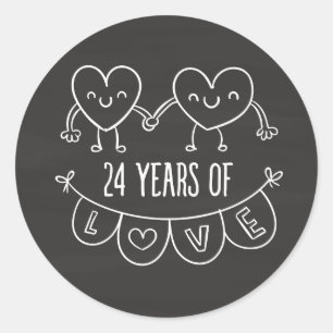 24-årsjubiléet Gift Chalk Hearts Runt Klistermärke