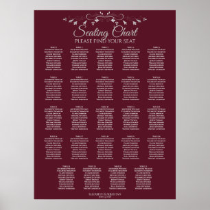 24 Bord Elegant Burgundy Bröllop-sittplatsdiagram Poster