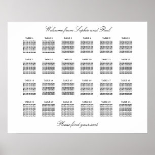 24 Bord Elegant Minimalistisk Placeringsplan Poster