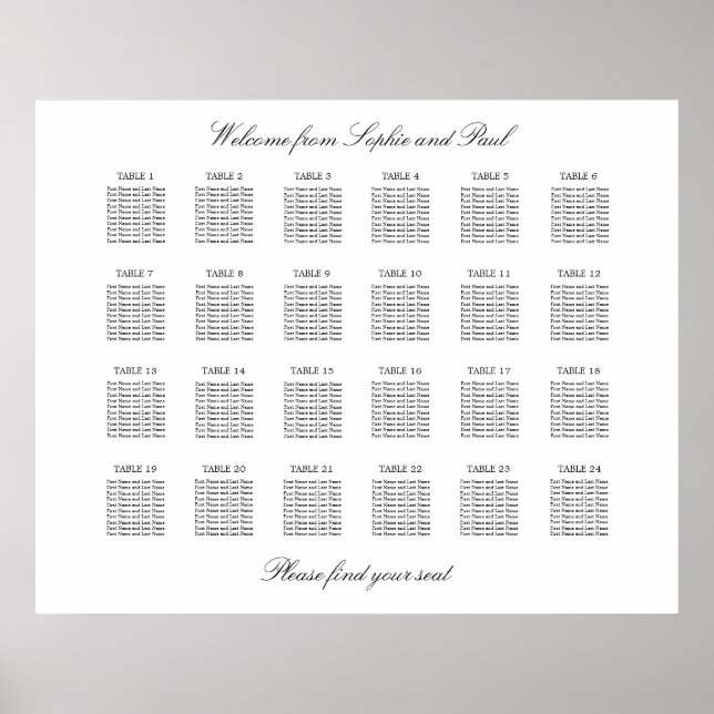 24 Bord Elegant Minimalistisk Placeringsplan Poster (Framsidan)