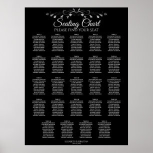 24 Bord Elegant svart sittplatsplan för Bröllop Poster