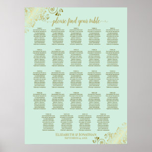 24 Bord Mint Grönt och sätesdiagram för Guld Bröll Poster