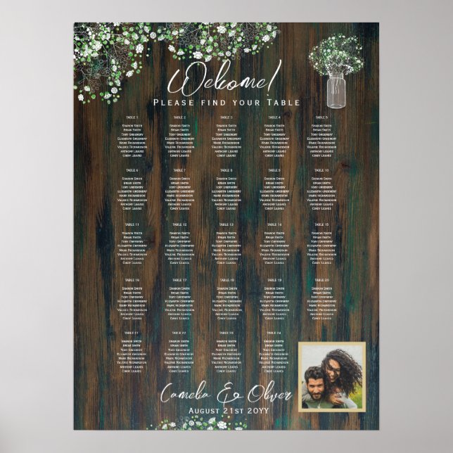 24 Bord Rustic Wood Gypsophila PHOTO SEATING Foam Poster (Framsidan)