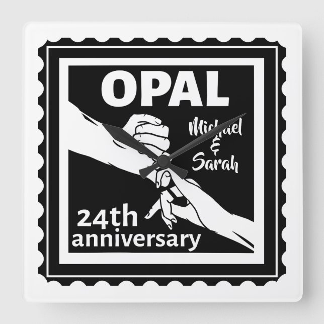 24:e bröllop-årsdagen traditionell opal fyrkantig klocka (Framsida)