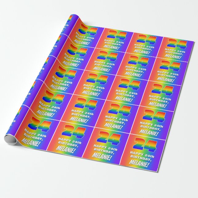 24:e födelsedag: färgfull, Roligt Rainbow Mönster  Presentpapper (Utrullad)