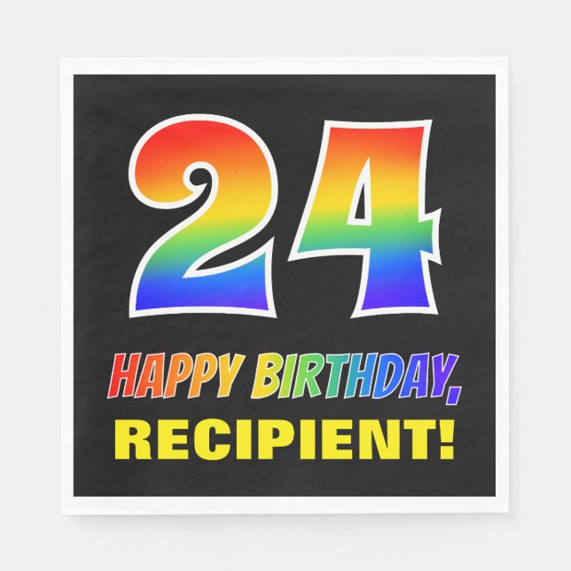 24:e födelsedag: fetstil, Roligt, enkel, regnbåge  Pappersservett (Framsidan)