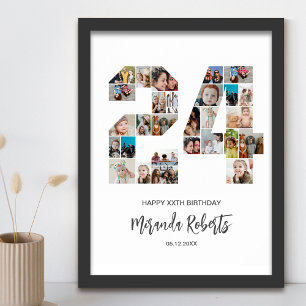 24:e födelsedag nummer 24 Anpassningsbar Fotokolla Poster