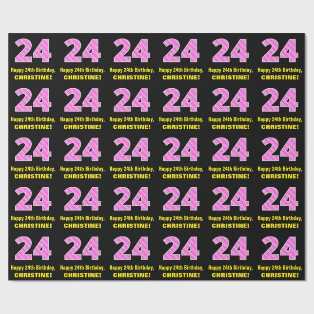 24:e födelsedag: Rosa Rand och örter "24" + Namn Presentpapper (Platt)