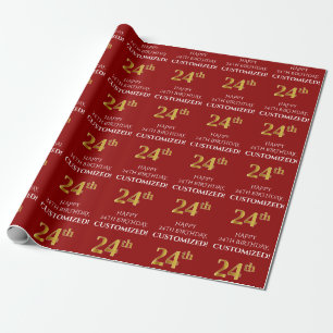 24:e födelsedagen: Elegant, rött, Faux Guld Presentpapper