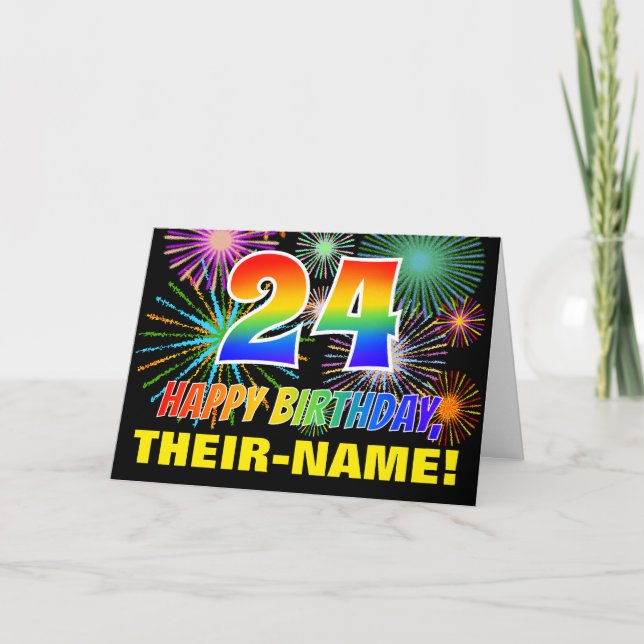 24:e födelsedagen: Fet, Roligt, Fireworks, Regnbåg Kort (Framsida)