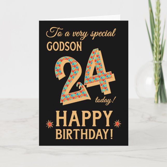 24:e födelsedagen, för Godson, Guld-effekt på svar Kort (Framsida)