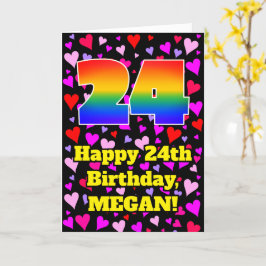 24:e födelsedagen: Loving Hearts Mönster, regnbåge Kort