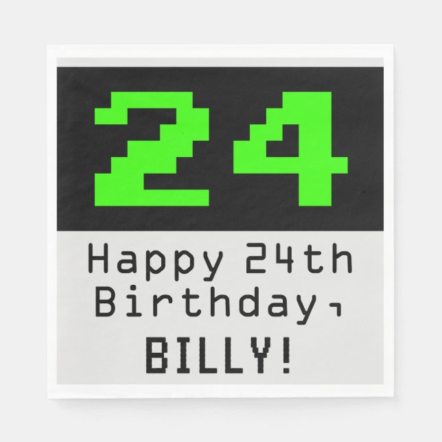 24:e födelsedagen - Nerdy/Geeky Stil "24" och Namn Pappersservett (Framsidan)