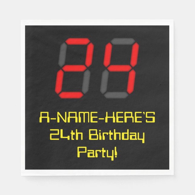 24:e födelsedagen: Red Digital Clock Stil "24" + N Pappersservett (Framsidan)
