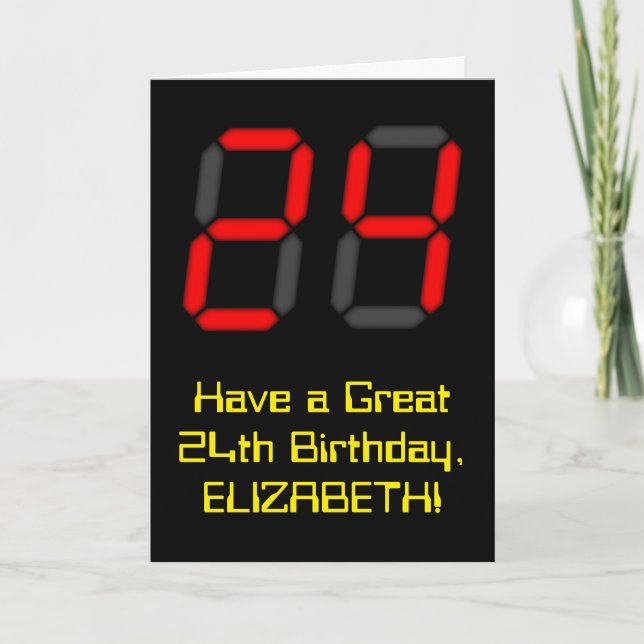 24:e födelsedagen: Red Digital Clock Stil"24" + Na Kort (Framsida)