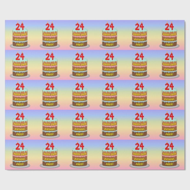 24:e födelsedagen: Roligt Cake and Candles + Custo Presentpapper (Platt)