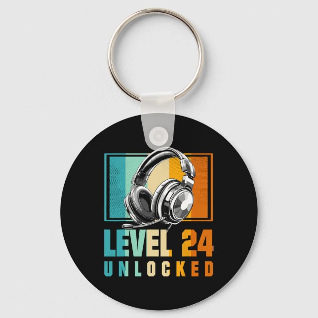 24:e födelsedagsdagen Video Gamer Level 24 Olåst B Nyckelring (Framsida)