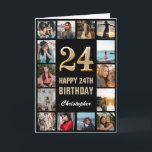 24:e Grattis på födelsedagen Black and Guld Photo  Kort<br><div class="desc">24:e Grattis på födelsedagen Black and Guld Photo Collage Birthday Card. Om du vill göra ytterligare anpassningar klickar du på knappen "Anpassa" och användor verktyg som är utformat för att ändra mallen.</div>