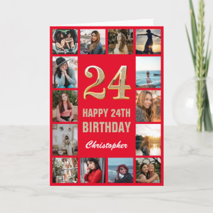 24:e Grattis på födelsedagen Red and Guld Photo Co Kort