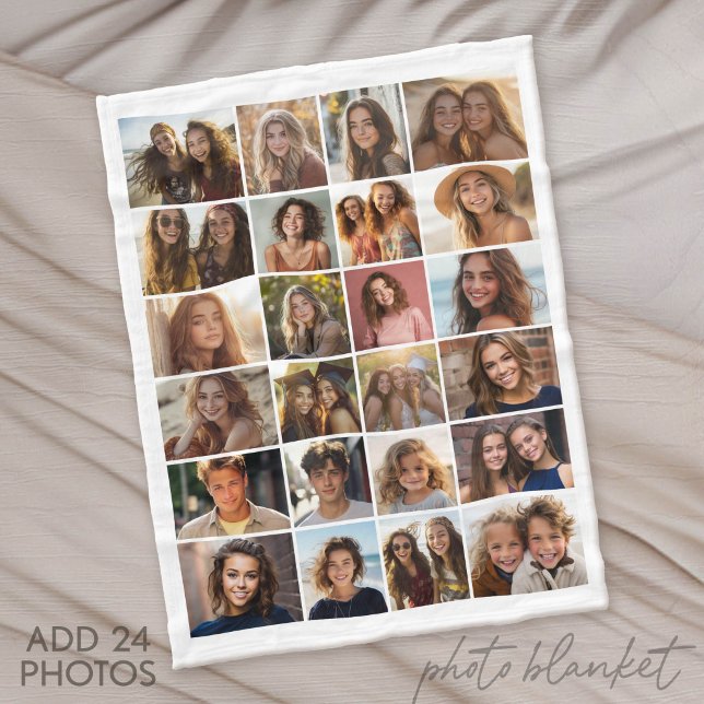 24 Endast foto - Klistermall - Vit Fleecefilt (Custom Fleece Blanket with Photo Collage for Family and Friends)