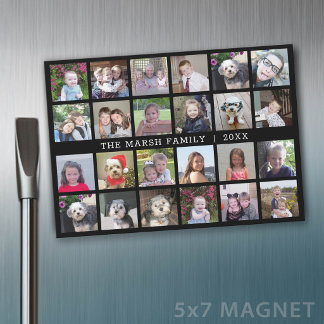 24 Foto Collage Familjenamn - svart kylskåpsmagnet
