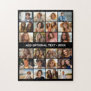24 Fotokollage Anpassad Text Modern Minimal Svart Pussel
