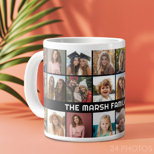 24 Fotokollage med familje-Namn Datumsvart Jumbo Mugg
