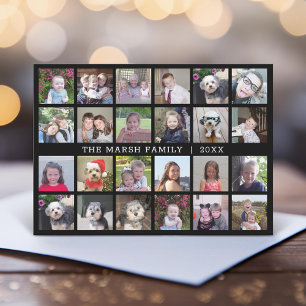 24 Fotokollage med familjenamn datum - svart Julkort