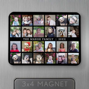 24 Fotokollage med familjens Namn-datum - svart Magnet