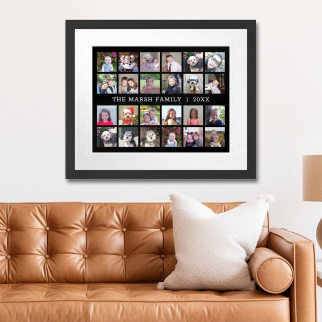 24 Fotokollage med familjens Namn-datum - svart Poster (Personalized Photo Poster)