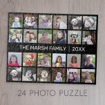 24 Fotokollage med familjens Namn-datum - svart Pussel<br><div class="desc">Ett 24-fotorutnät med gott om utrymme för många foton och anpassningsbar. Lägg till ditt favoritprogram bilder i den här roligten-mallen. Du kan använda kvadratiska foton eller eventuella foton för det här rutnätet. För bästa resultat kan du skörd dina foton till fyrkanter innan du överför dem. Om du vill ändra färg...</div>