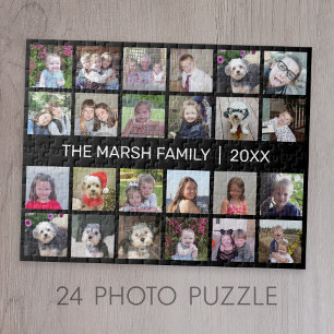 24 Fotokollage med familjens Namn-datum - svart Pussel