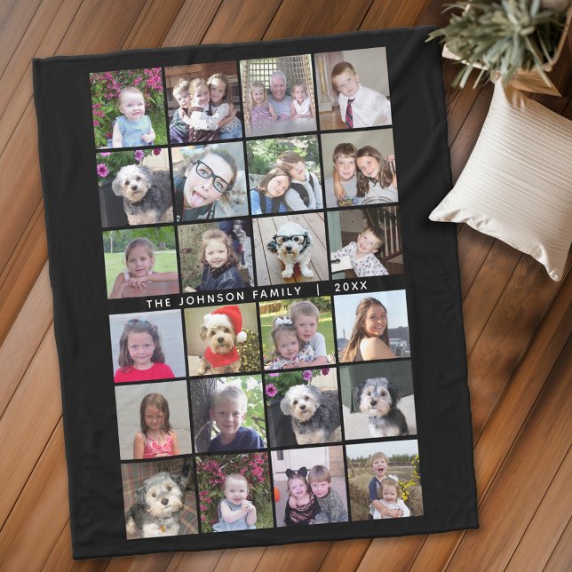 24 Fotomallkollage med Anpassningsbar Text Fleecefilt (Personalized fleece blanket with 24 photos and text)