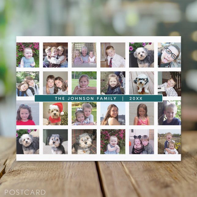 24 Fotomallkollage med Anpassningsbar Text Vykort (Custom Personalized Photo Collage Postcard)