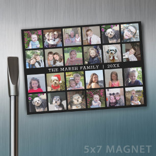 24 Fotos Collage Familjenamn - svart kylmagnet