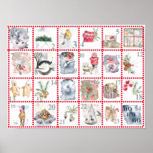 24 olika akvarellbilder adventskalender poster