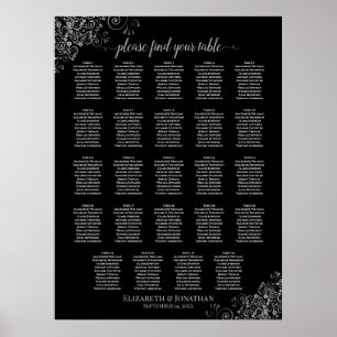 24 passagerardiagram Bord Silver och Svarta Bröllo Poster