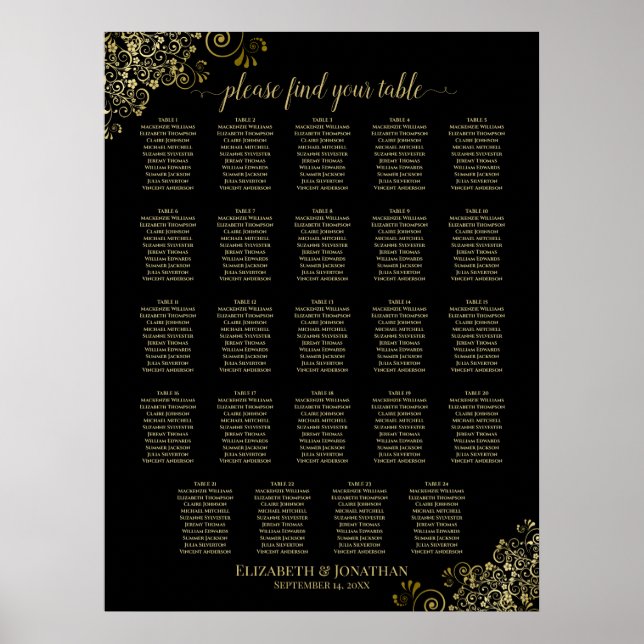 24 passagerardiagram för säten Guld och svart Chic Poster (Framsidan)