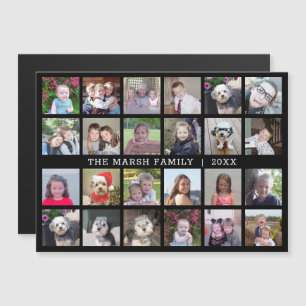24 Photo Collage Family Namn - Svart kylskåpsmagne