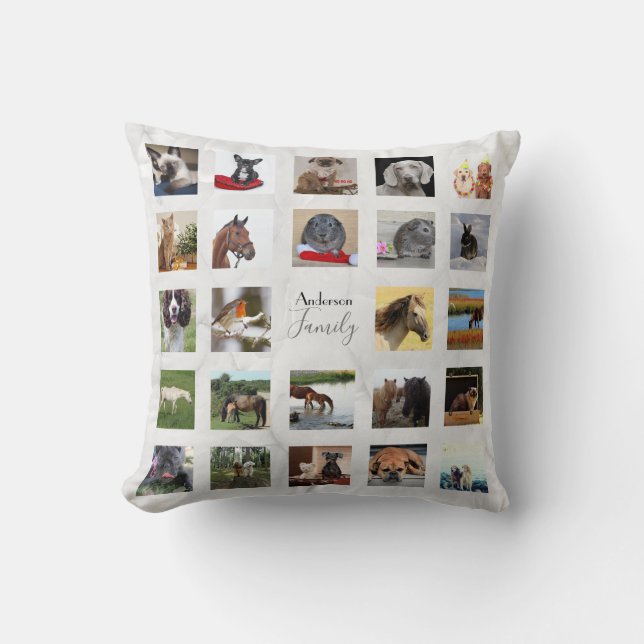 24 PHOTO COLLAGE Keepsak - Grått Marble Kudde (Framsida)