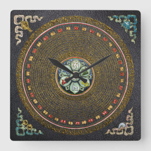 [24] Rund tibetansk "OM" Mantra Mandala Fyrkantig Klocka
